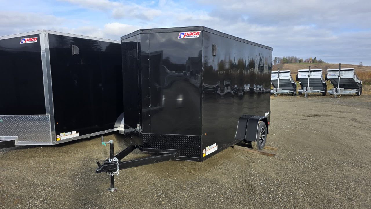 New 2026 Pace American 6x12 Outback DLX Flat Top V-Nose 3K w/ BLACK OUT, EXTRA HEIGHT, D-RING, ALLOY WHEELS & STAB JACKS