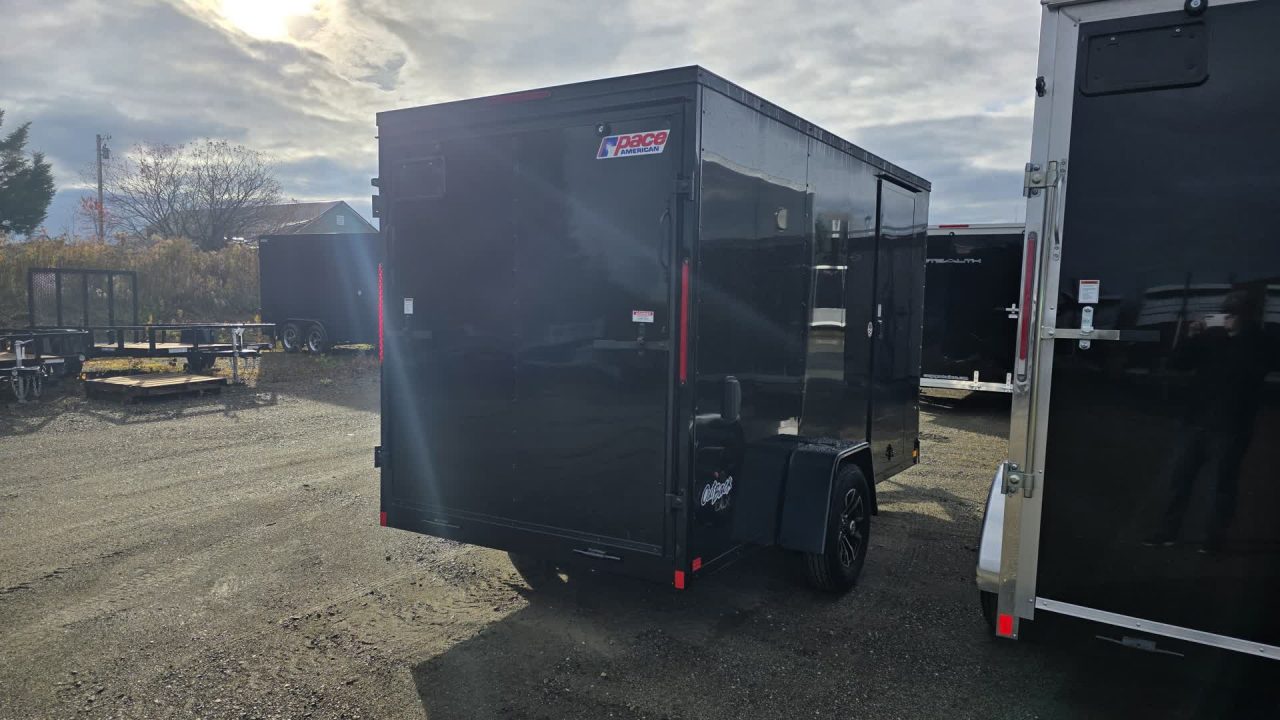 New 2026 Pace American 6x12 Outback DLX Flat Top V-Nose 3K w/ BLACK OUT, EXTRA HEIGHT, D-RING, ALLOY WHEELS & STAB JACKS