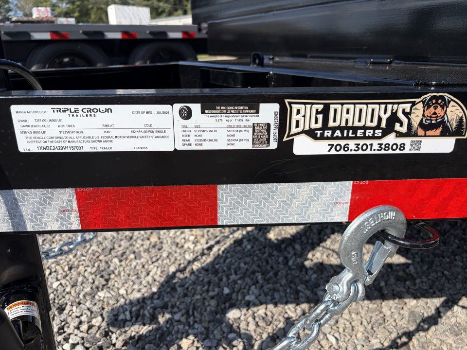 New 2027 Triple Crown 8.5x24 Heavy Duty Deckover Equipment Trailer, 16K GVWR, 6' Ramps, Powder-Coated