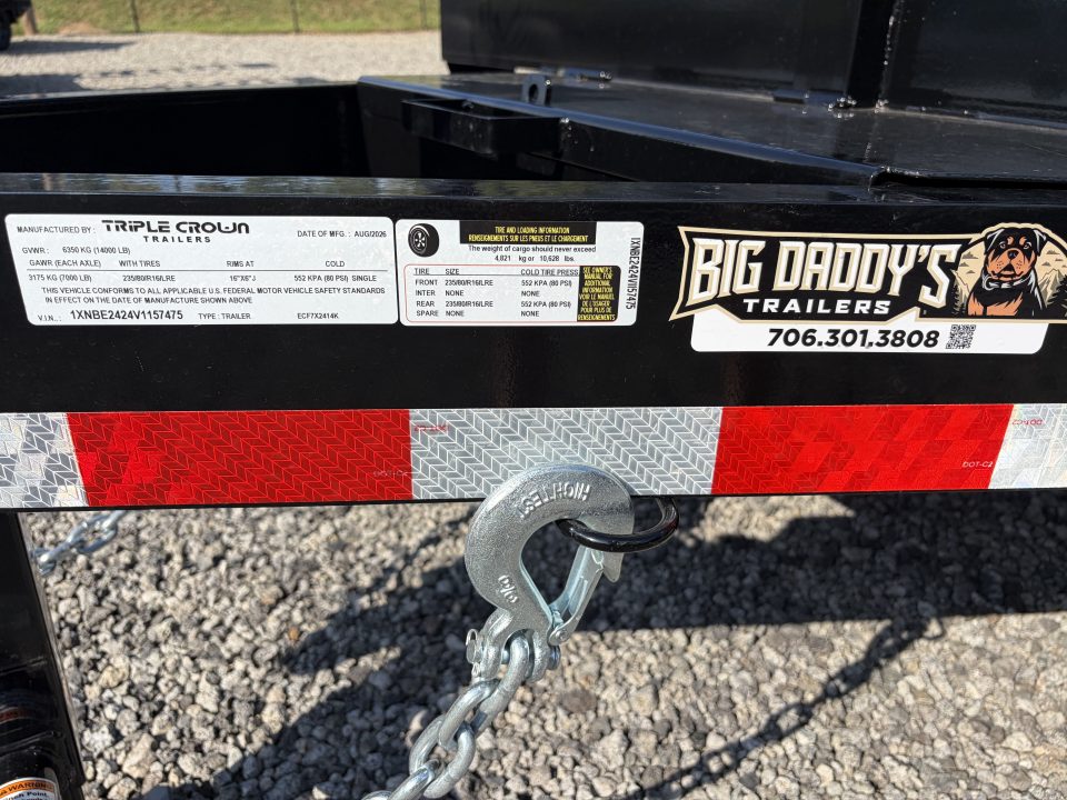 New 2027 Triple Crown 7x24 Heavy Duty Equipment Trailer, EZ Assist Swing Up Ramps, 14K GVWR