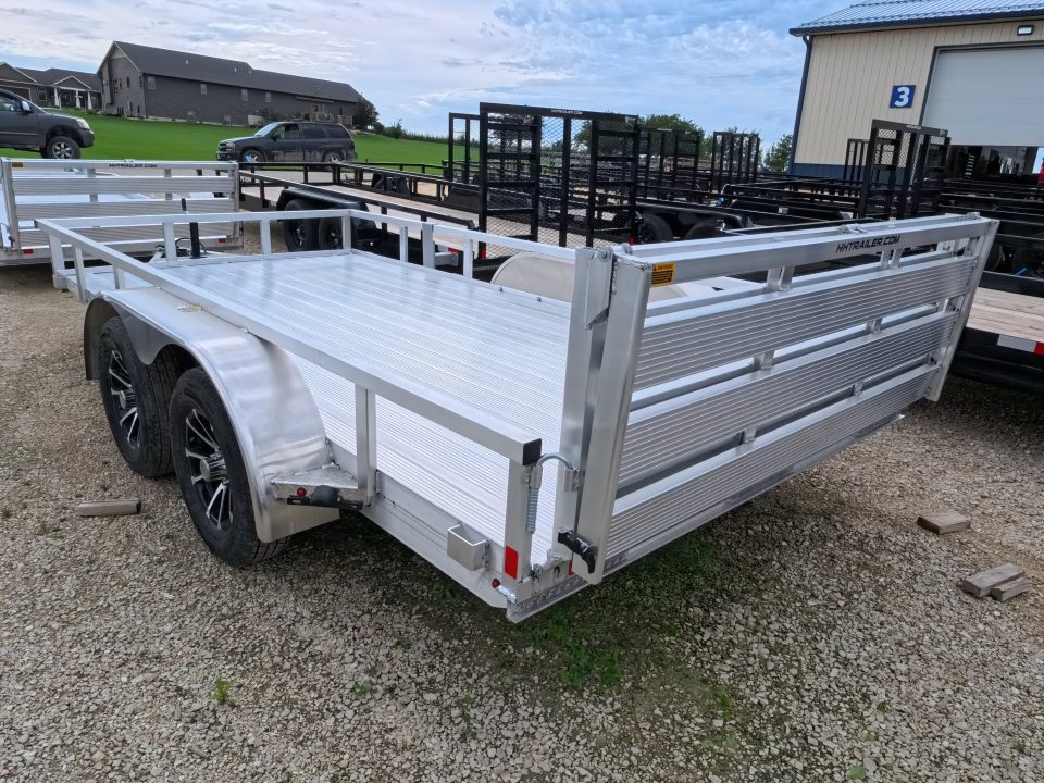 New 2026 H&H 82 x 14 Aluminum Rail Side Utility, Tandem Axle with 7K GVWR, Spare Tire Mount & Aluminum Deck