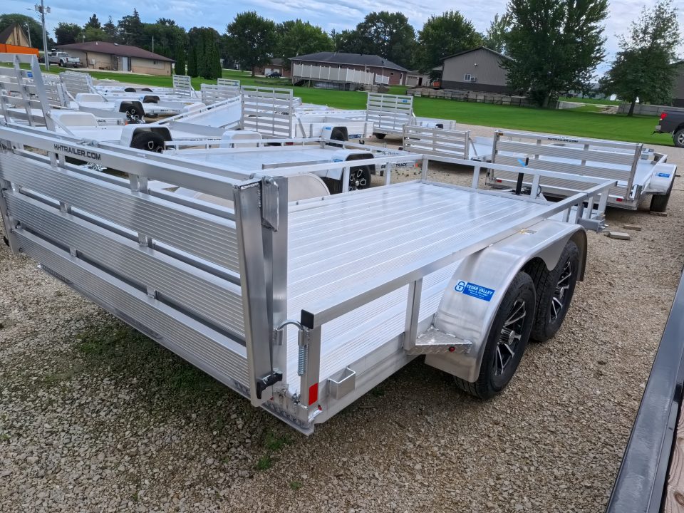 New 2026 H&H 82 x 14 Aluminum Rail Side Utility, Tandem Axle with 7K GVWR, Spare Tire Mount & Aluminum Deck