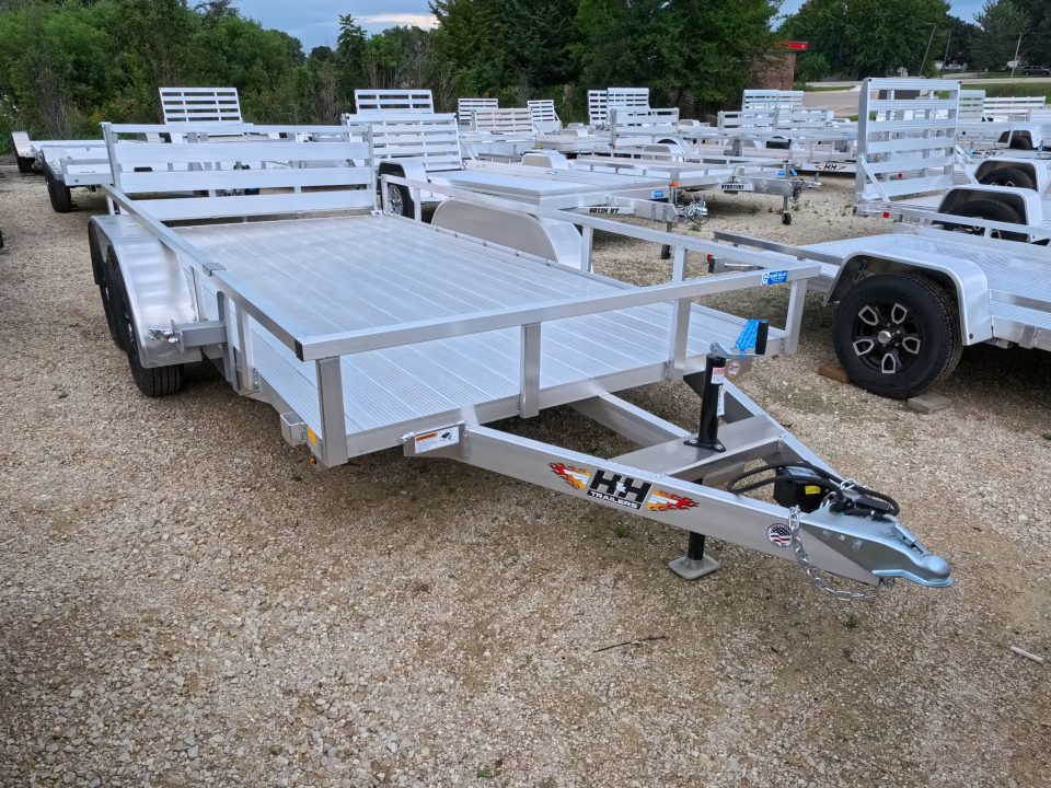 New 2026 H&H 82 x 14 Aluminum Rail Side Utility, Tandem Axle with 7K GVWR, Spare Tire Mount & Aluminum Deck