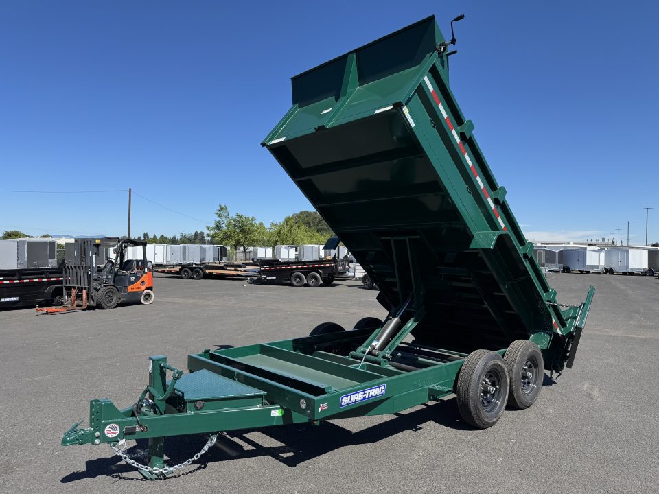 New 2027 Sure-Trac 7x14 Low Pro Scissor Dump 14K GVWR *FOREST GREEN