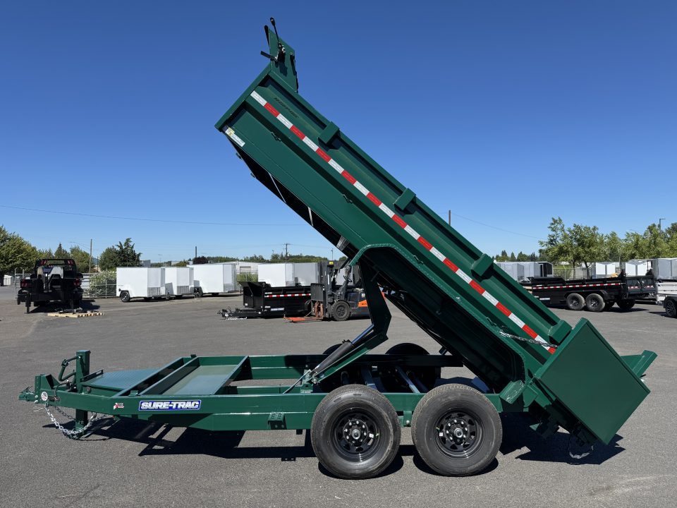 New 2027 Sure-Trac 7x14 Low Pro Scissor Dump 14K GVWR *FOREST GREEN