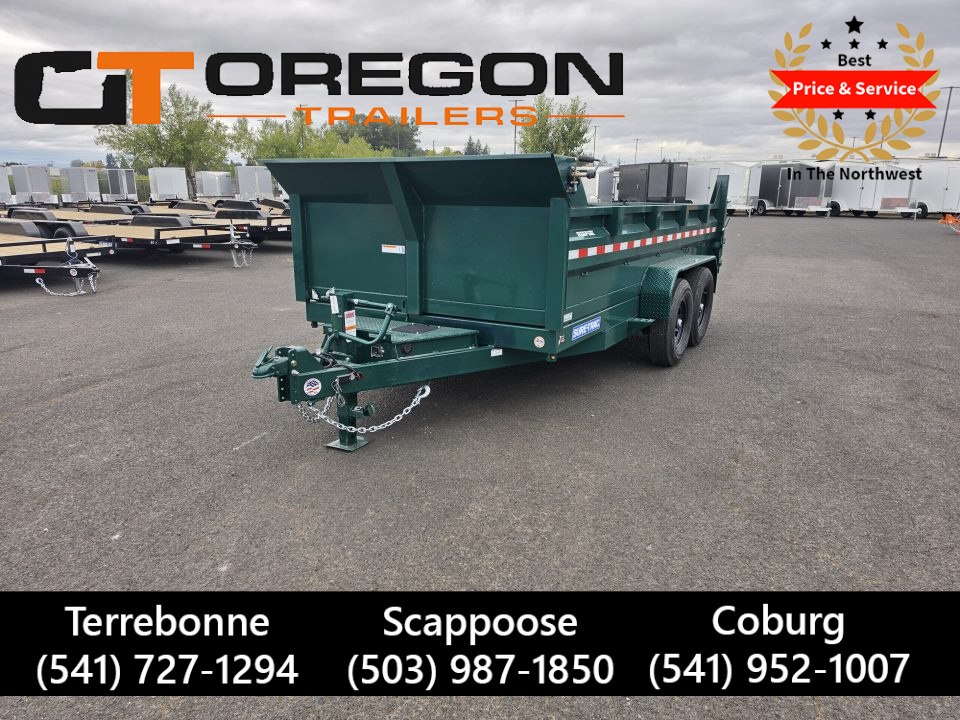 New 2027 Sure-Trac 7x14 Low Pro Scissor Dump 14K GVWR *FOREST GREEN