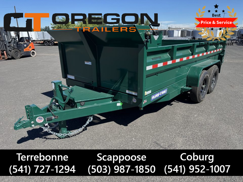 New 2027 Sure-Trac 7x14 Low Pro Scissor Dump 14K GVWR *FOREST GREEN