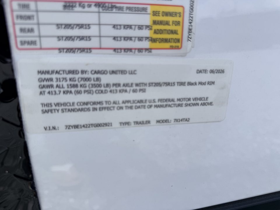 New 2027 Cargo United 7x14 TA (7FT HT) BLACKOUT .80 Polycore Cargo / Enclosed Trailer