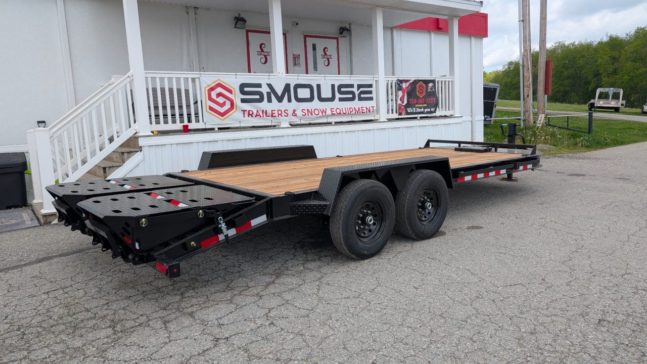 New 2027 BWise 22' (19+3) HD Lo Pro Equipment Hauler w/ Full Width Self Leveling Ramps & Self Cleaning Dove Tail