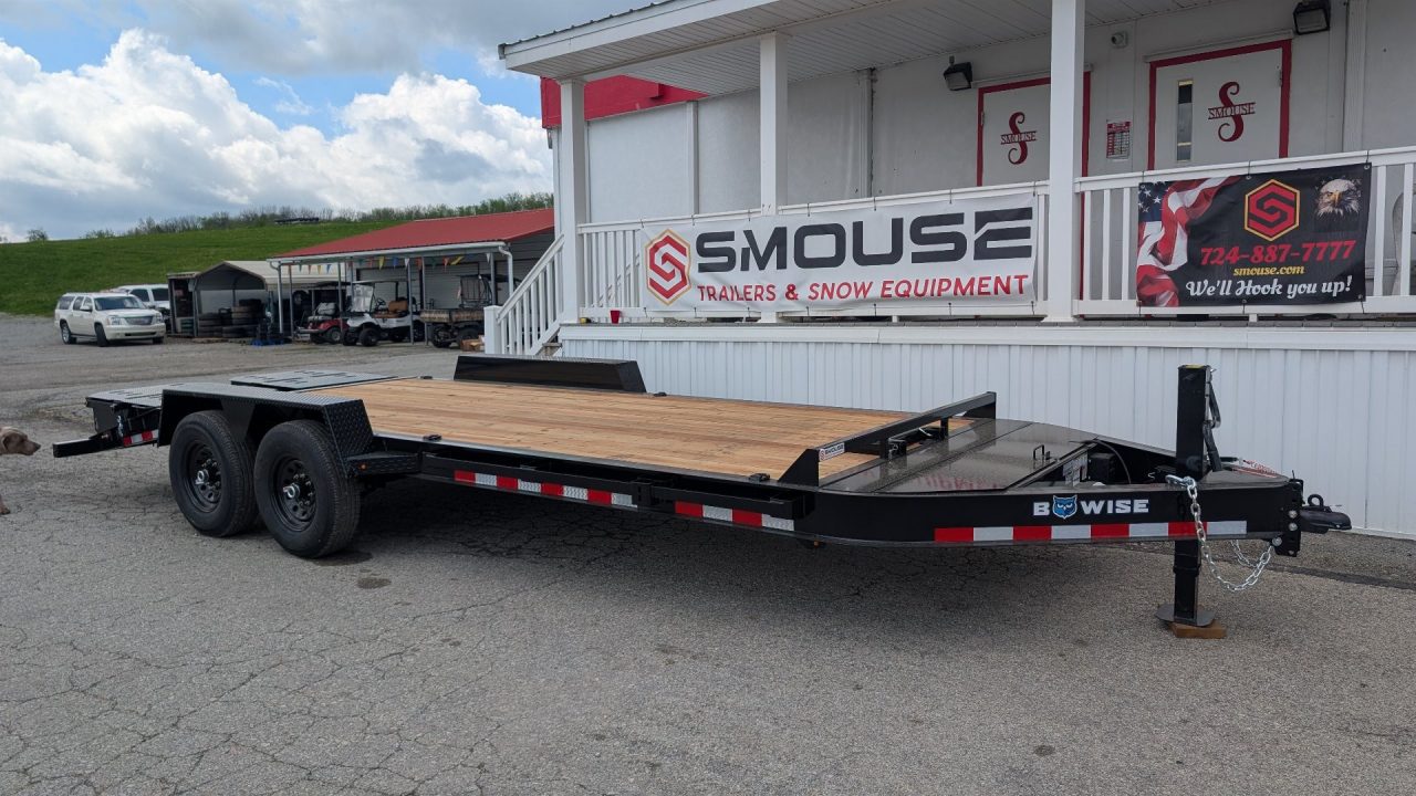 New 2027 BWise 22' (19+3) HD Lo Pro Equipment Hauler w/ Full Width Self Leveling Ramps & Self Cleaning Dove Tail