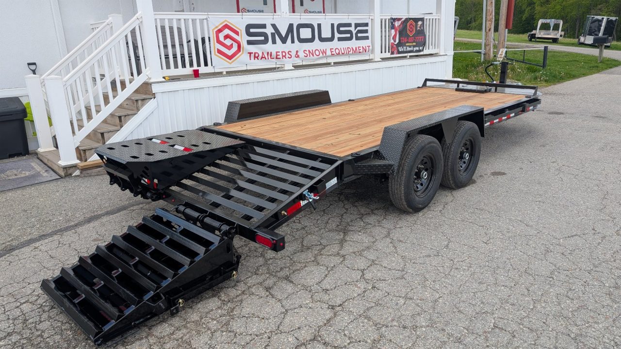 New 2027 BWise 22' (19+3) HD Lo Pro Equipment Hauler w/ Full Width Self Leveling Ramps & Self Cleaning Dove Tail