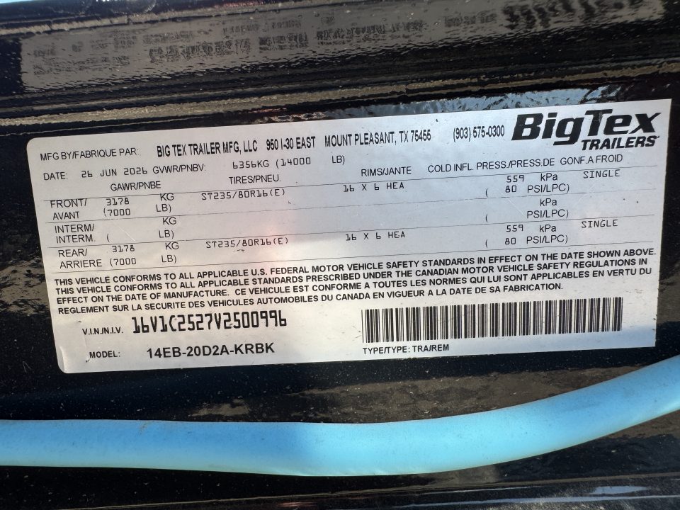 New 2027 Big Tex Trailers 14EB-20 Equipment Trailer