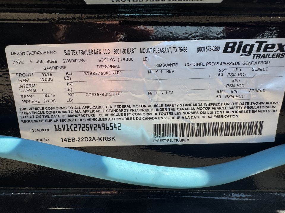 New 2027 Big Tex Trailers 14EB22D2A Equipment Trailer