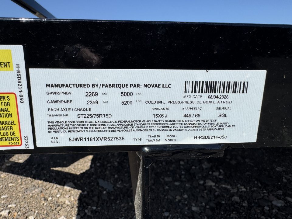 New 2027 H&H Trailers RSD8214-050 Utility Trailer