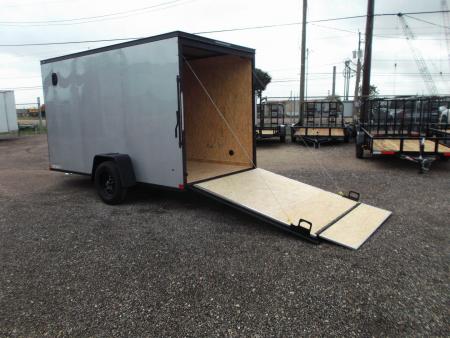 New 2027 Covered Wagon Trailers 6x10 Cargo / Enclosed Trailer / 6'6" Interior / Extra Wide Ramp / RV Side Door / LEDs / .030 Silver Semi-Screwless Exterior / Black Out Package