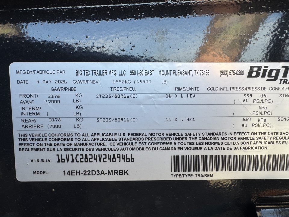 New 2027 Big Tex Trailers 14EH-22D3A Equipment Trailer
