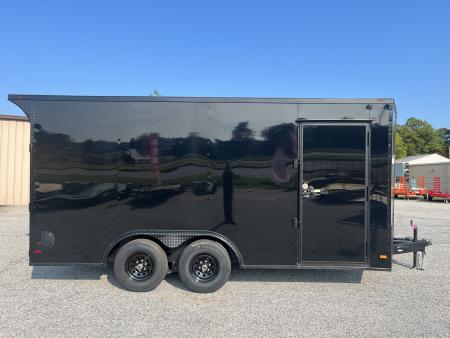 New 2027 8.5X16 10K TANDEM AXLE ENCLOSED TRAILER WITH REAR LED SPOILER AND BLACKOUT PACKAGE