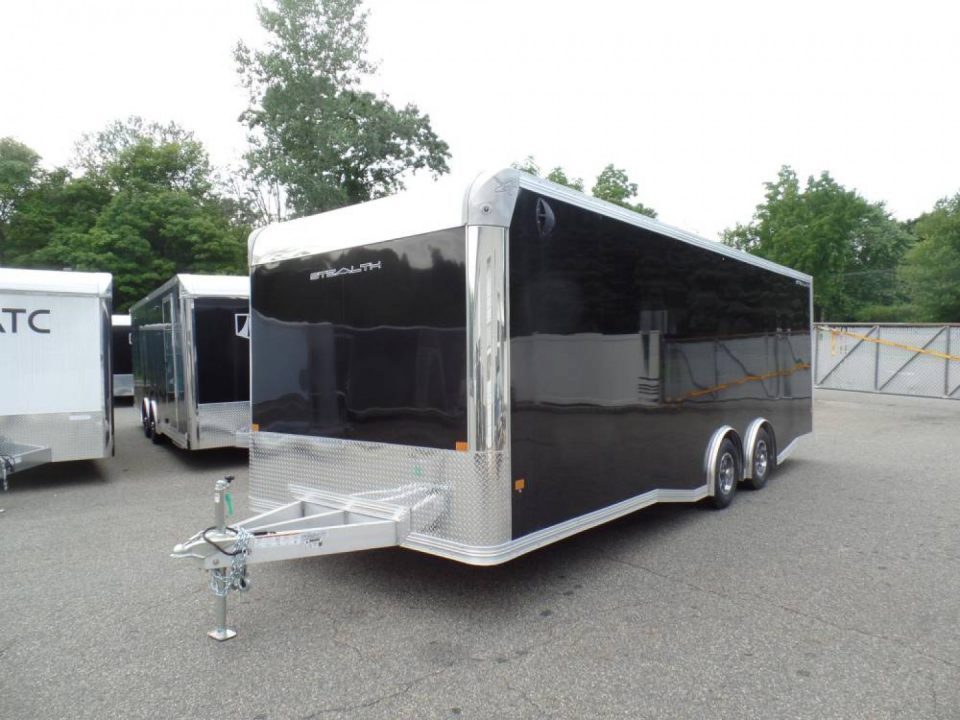 New 2025 ALCOM Aluminum Frame Enclosed Stealth Model 8.5X24 Enclosed Car Trailer, Finished Interior, White Walls, Black Coin Floor Car / Racing Trailer
