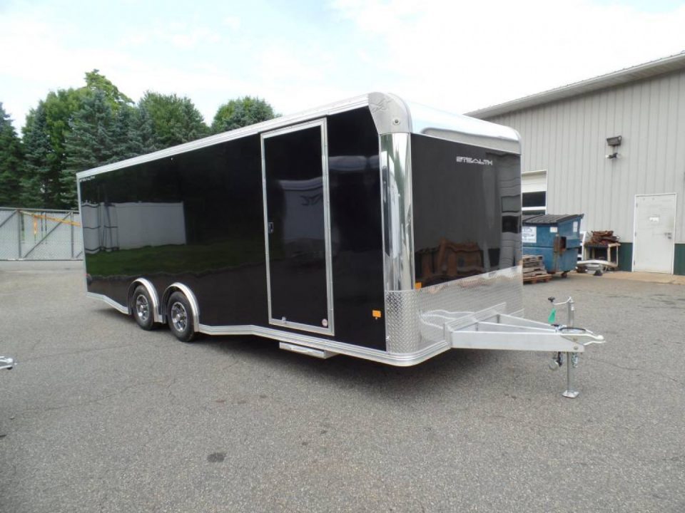 New 2025 ALCOM Aluminum Frame Enclosed Stealth Model 8.5X24 Enclosed Car Trailer, Finished Interior, White Walls, Black Coin Floor Car / Racing Trailer
