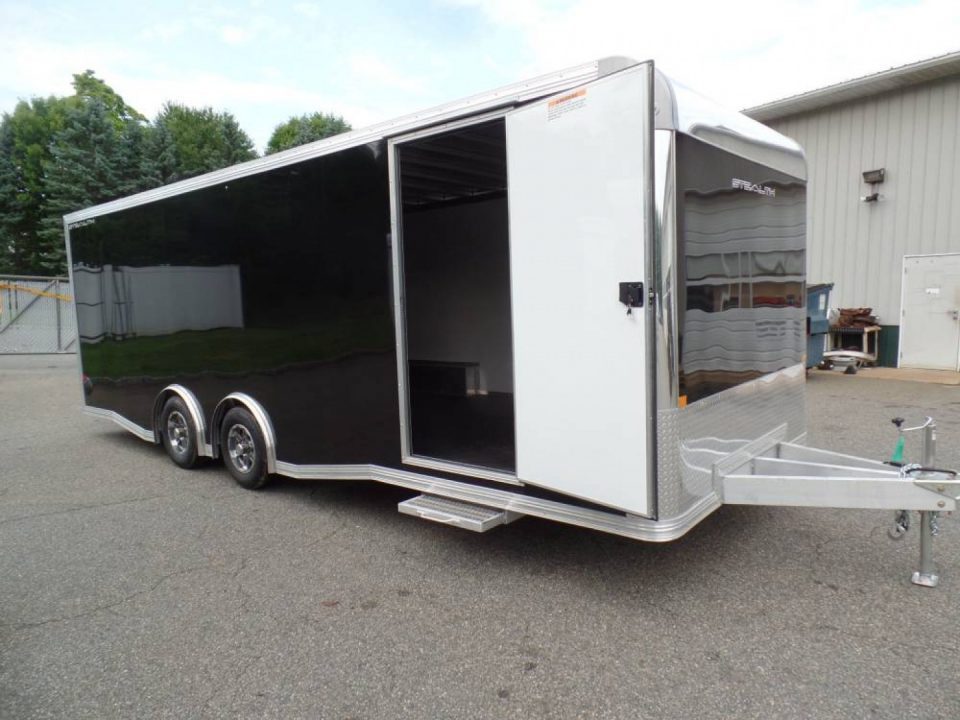 New 2025 ALCOM Aluminum Frame Enclosed Stealth Model 8.5X24 Enclosed Car Trailer, Finished Interior, White Walls, Black Coin Floor Car / Racing Trailer