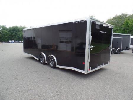 New 2025 ALCOM Aluminum Frame Enclosed Stealth Model 8.5X24 Enclosed Car Trailer, Finished Interior, White Walls, Black Coin Floor Car / Racing Trailer