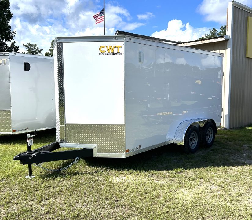 New 2027 Covered Wagon 7x14 Cargo / Enclosed Trailer, 78" Int Ht, .080 Polycore, 4-D-Rings !!!