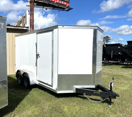 New 2027 Covered Wagon 7x14 Cargo / Enclosed Trailer, 78  Int Ht, .080 Polycore, 4-D-Rings !!!