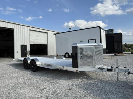 New Aluma 8220 Heavy XL Tilt Tandem Trailer with Electric Brakes, Recessed Tie Downs, and Cargo Box Black