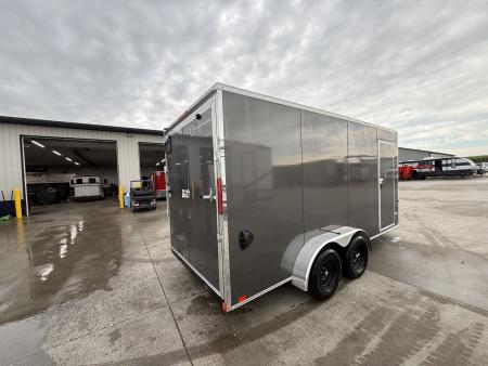 New 2027 Cross Charcoal 7'x16' 7k Beta Flat Top V-Nose Enclosed Cargo Trailer