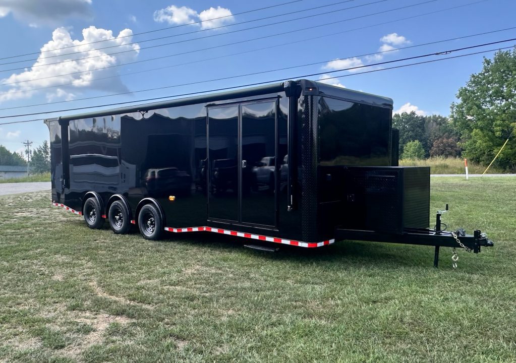 New 2027 8.5x28 Race Trailer-Finished Interior-7000LB Triple Torsion-- RECESSED E TRACK-Awning-Double Doors-GEN BOX