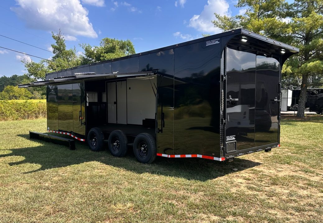 New 2027 8.5x28 Race Trailer-Finished Interior-7000LB Triple Torsion-- RECESSED E TRACK-Awning-Double Doors-GEN BOX