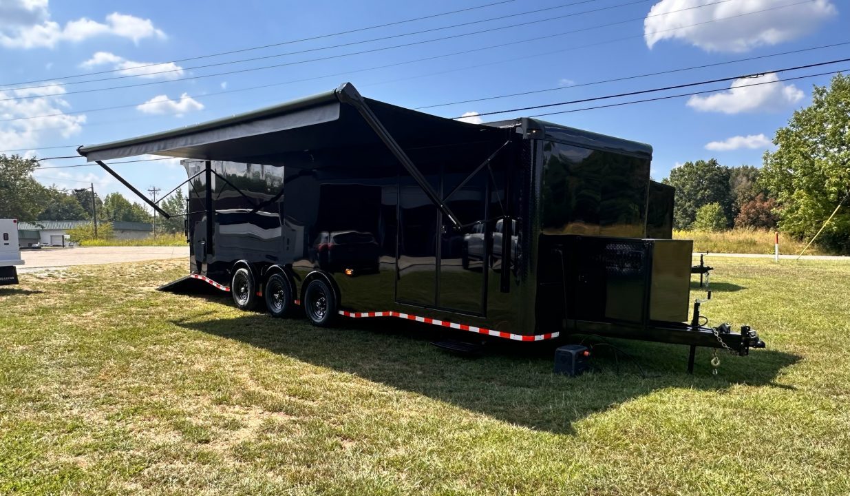 New 2027 8.5x28 Race Trailer-Finished Interior-7000LB Triple Torsion-- RECESSED E TRACK-Awning-Double Doors-GEN BOX