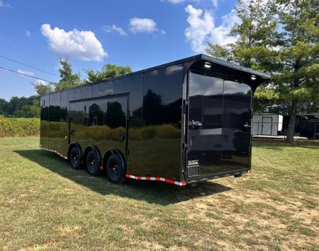 New 2027 8.5x28 Race Trailer-Finished Interior-7000LB Triple Torsion-- RECESSED E TRACK-Awning-Double Doors-GEN BOX