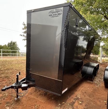 New 2026 Family Trailer 7x16 Tandem Axles Cargo / Enclosed Trailer -Screwless Exterior- Blackout Pkg- Rear Spoiler