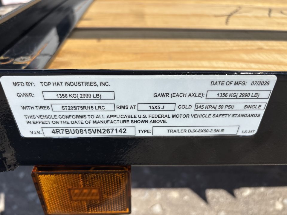 New #267142 2027 TOP HAT DJX 5 X 8 SINGLE AXLE ANGLE TOP 3.5K UTILITY W/ 48" RAMP GATE
