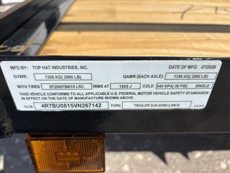 New #267142 2027 TOP HAT DJX 5 X 8 SINGLE AXLE ANGLE TOP 3.5K UTILITY W/ 48" RAMP GATE