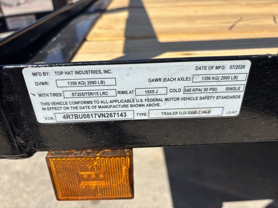 New #267143 2027 TOP HAT DJX 5 X 8 SINGLE AXLE ANGLE TOP 3.5K UTILITY W/ 48" RAMP GATE