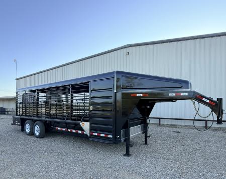 New 2027 GR Trailers 6 ft 8 in x 24 ft Gooseneck Stock 4 ft Straight Wall Tack Swing Slide Rear Gates Black Wheels Stock / Stock Combo Trailer