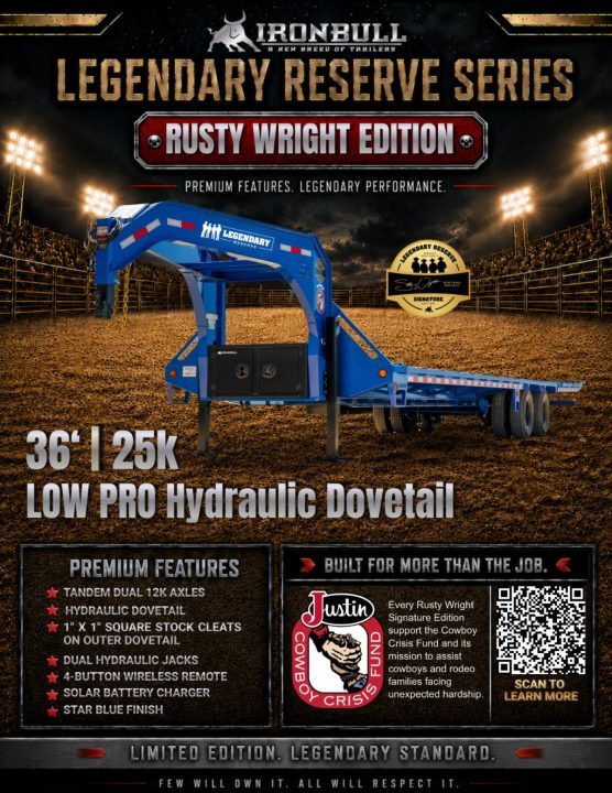 New 2027 Iron Bull FHG0236122 LEGENDARY RESERVE RUSTY WRIGHT EDITION Hydraulic Dovetail Deck over Trailer/ 12 ton / Hydraulic Jacks / Wireless Remote / Solar Panel Charger