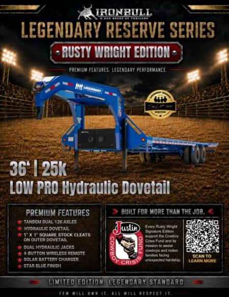 New 2027 Iron Bull FHG0236122 LEGENDARY RESERVE RUSTY WRIGHT EDITION Hydraulic Dovetail Deck over Trailer/ 12 ton / Hydraulic Jacks / Wireless Remote / Solar Panel Charger