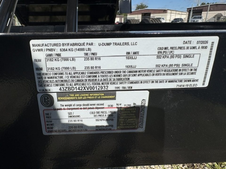 New 2027 7X14 U-Dump Dump Trailer