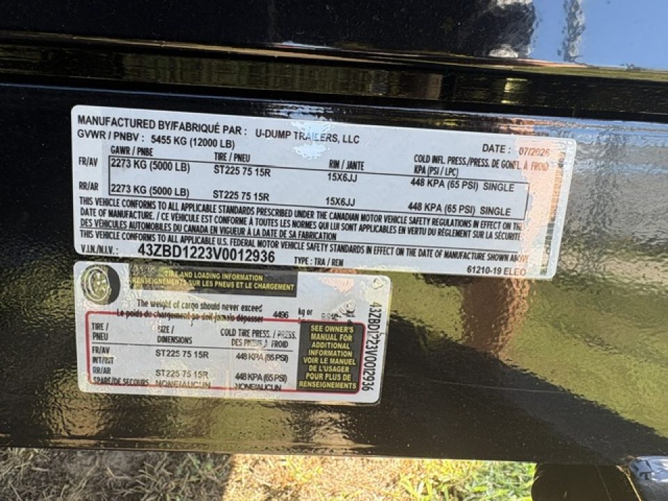 New 2027 6X12 U-Dump Dump Trailer