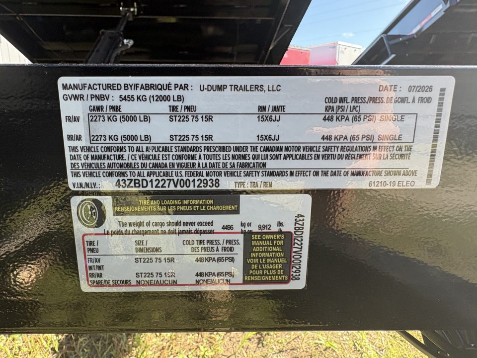 New 2027 6X12 U-Dump Dump Trailer