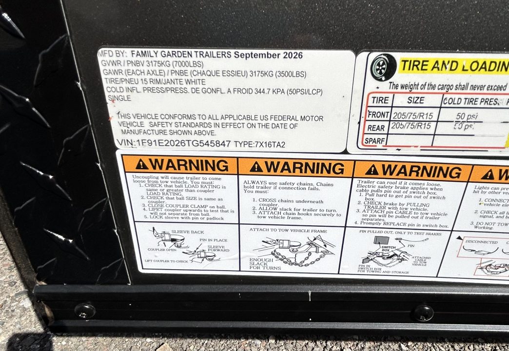 New 2026 Family Trailer 7x16 Tandem Axles Cargo / Enclosed Trailer- Screwless Exterior- Blackout- Pkg- Rear Spoiler