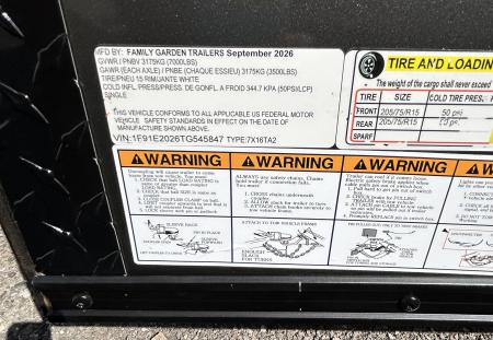 New 2026 Family Trailer 7x16 Tandem Axles Cargo / Enclosed Trailer- Screwless Exterior- Blackout- Pkg- Rear Spoiler