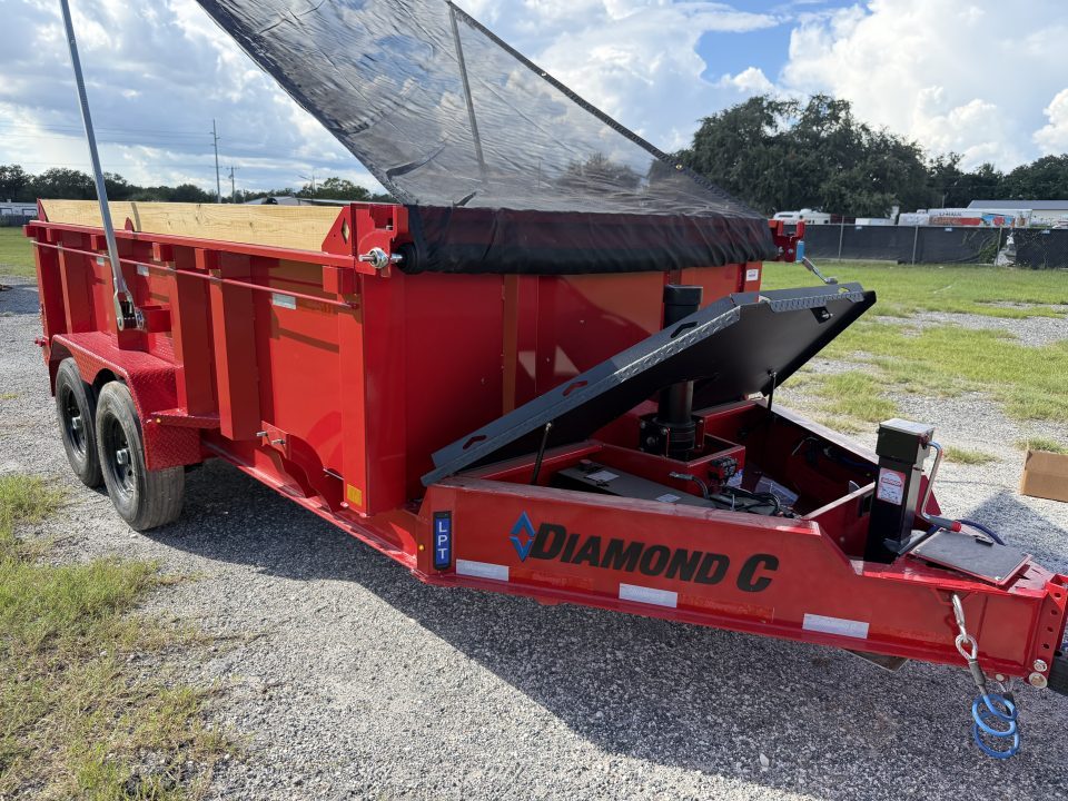 New 2027 Diamond C LPT207 TELESCOPIC DUMP TRAILER 14’X82”; 32”SIDES; SIMOL 15K 2-SPEED DROP LEG JACK; LONG ARM HEAVY DUTY TARP