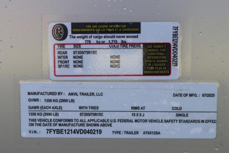 New 2027 6X12 ANVIL Cargo Trailer