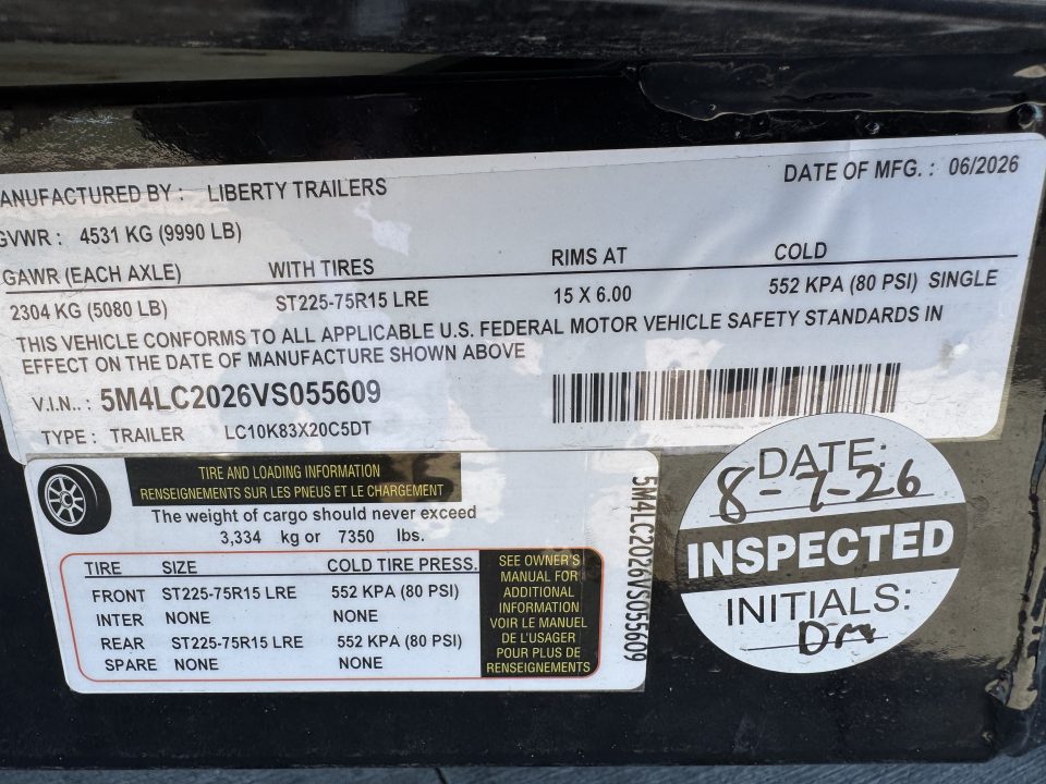 New 2027 Liberty LC10K-20 Equipment Trailer
