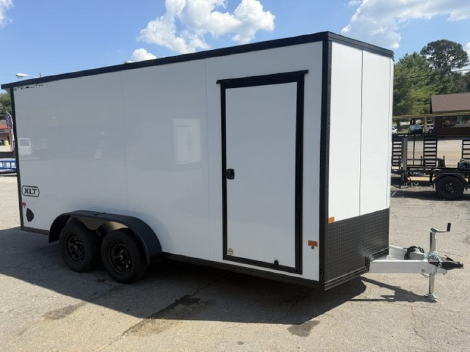 New Stealth Aluminum Enclosed 7x16 XLT Pro Series 7K- Crystal White W/ Black Trim & Wing