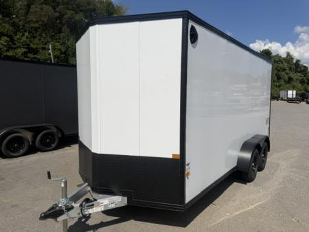 New Stealth Aluminum Enclosed 7x16 XLT Pro Series 7K- Crystal White W/ Black Trim & Wing